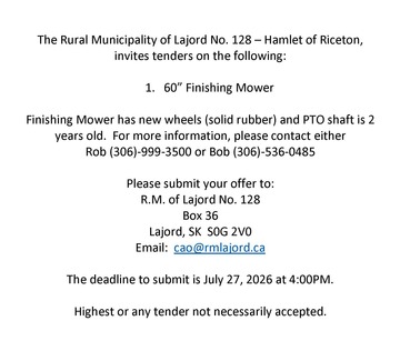 For Sale By Tender - Hamlet of Riceton 
